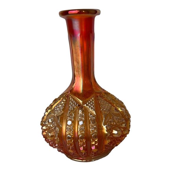 Carnival Glass Imperial Vintage Decanter/Vase Marigold Round Daisy & Button 8" H - Picture 3 of 7